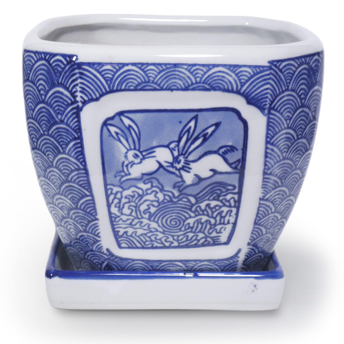 大型　陶器鉢　数連鉢　和風　うさぎ柄　アンティーク 大型 陶器鉢 数連鉢 和風 うさぎ柄 アンティーク うさぎ柄